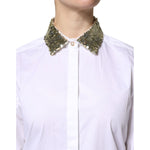 Dolce & Gabbana White Cotton Long Sleeves Sequin Shirt Top TSH90088-36