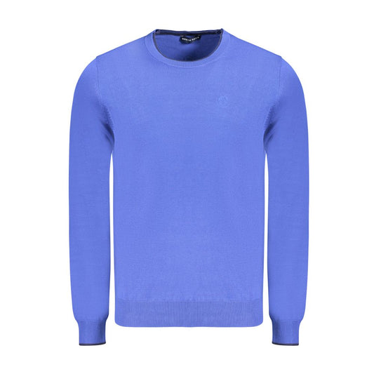 North Sails Blue Cotton Men Sweater with crew neck and logo embroidery, ideal for stylish comfort and durability.