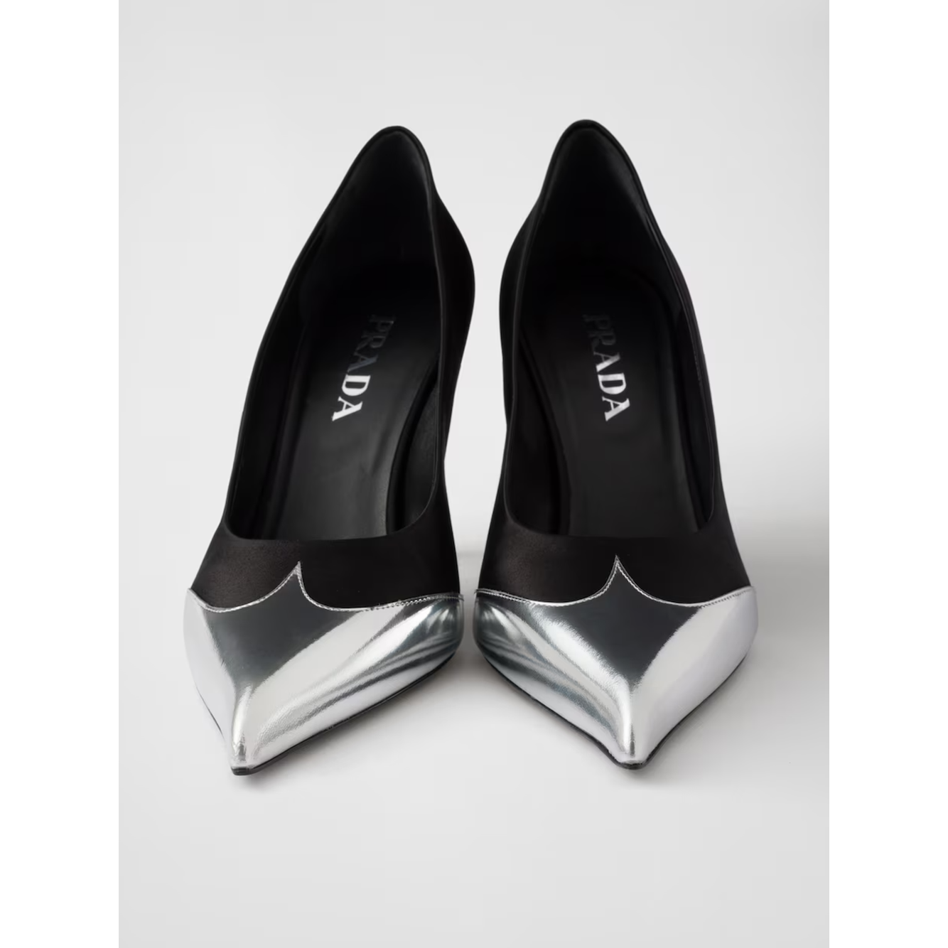 Prada Black Satin And Metallic Silver Leather Pumps 1I968N_049_F0002_F_A085_37