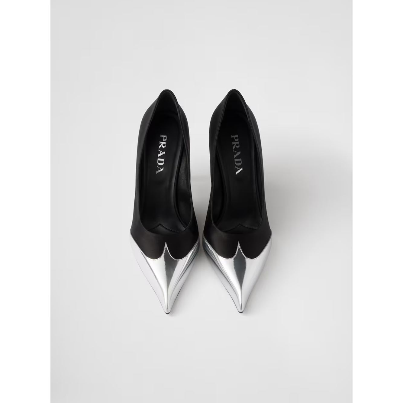 Prada Black Satin And Metallic Silver Leather Pumps 1I968N_049_F0002_F_A085_37