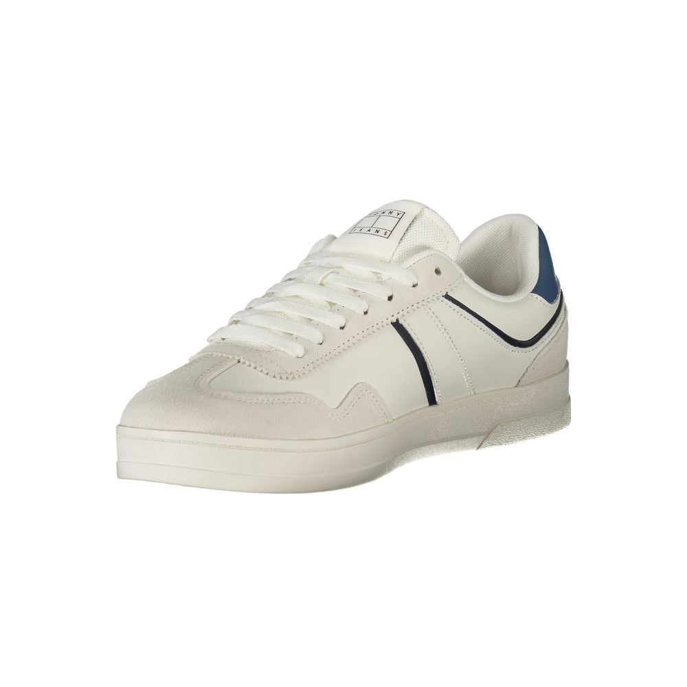 Tommy Hilfiger White Polyethylene Men Sneaker with contrasting details and iconic logo for stylish comfort.