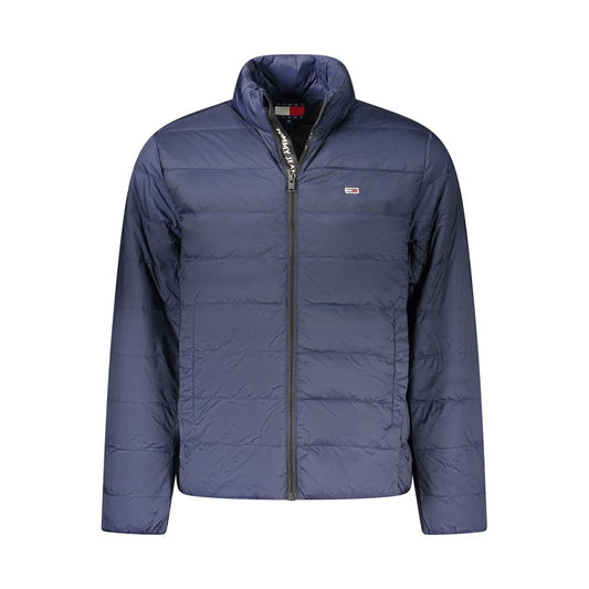 Tommy Hilfiger Blue Polyamide Men Jacket with zip closure, external and internal pockets, eco-friendly material, and discreet logo.