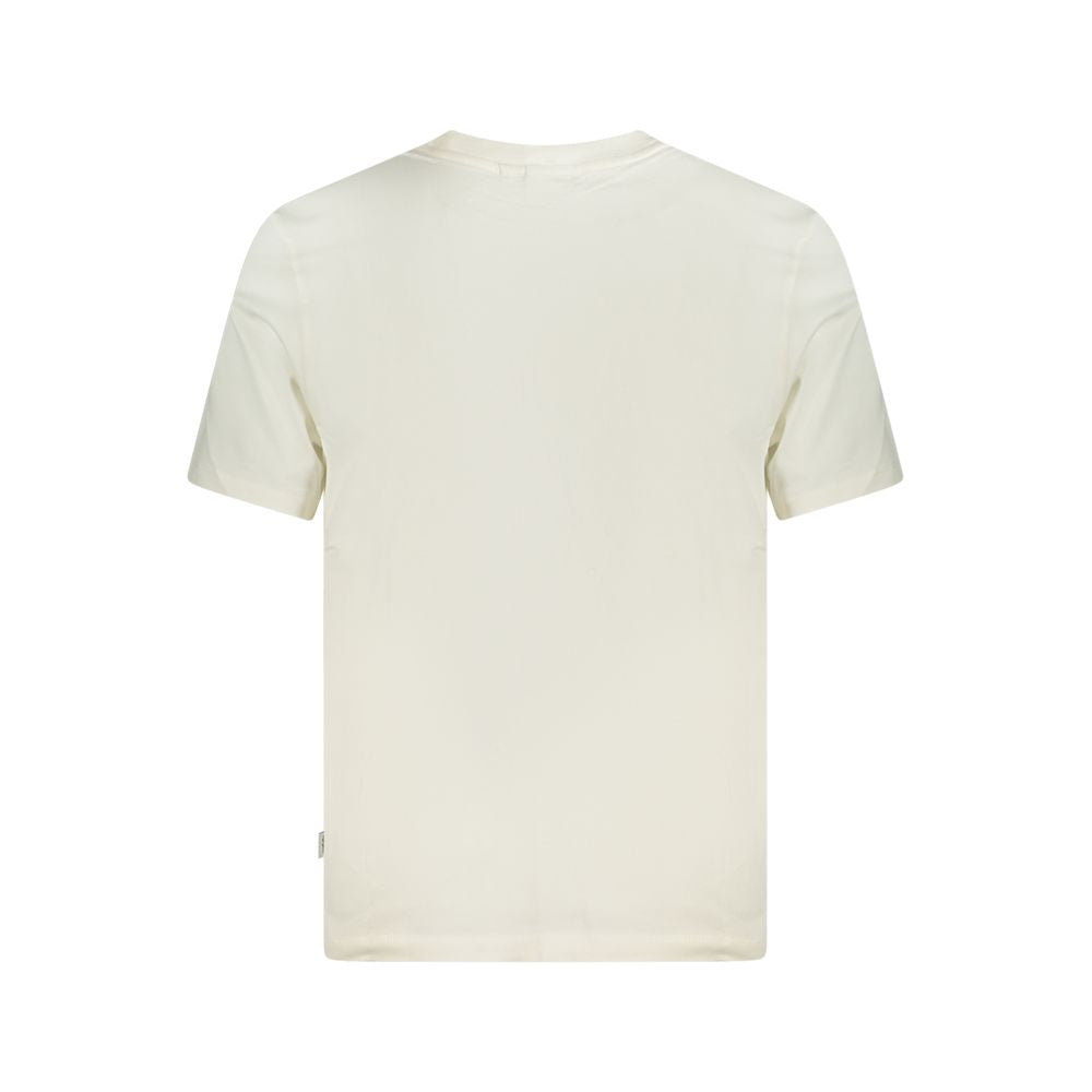 Back view of Pepe Jeans White Cotton T-Shirt with crew neck and short sleeves, featuring a logo print, made from 100% sustainable cotton.