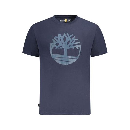 Timberland Blue Cotton T-Shirt with short sleeves, crew neck, and printed logo design.