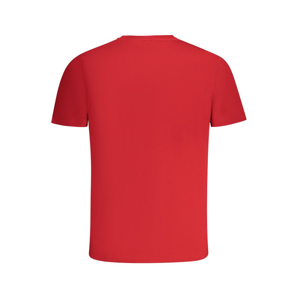 Back view of North Sails Red Cotton Men T-Shirt, featuring short sleeves and crew neck design, showcasing casual and stylish appeal.