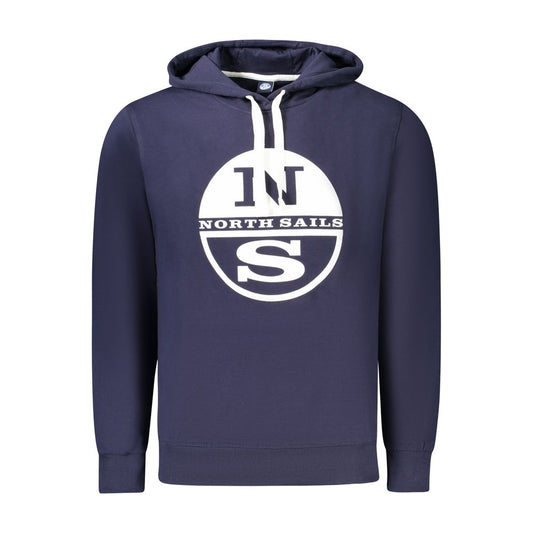 North Sails Blue Cotton Men Sweater with logo on front, long sleeve, hooded design, perfect for casual wear.