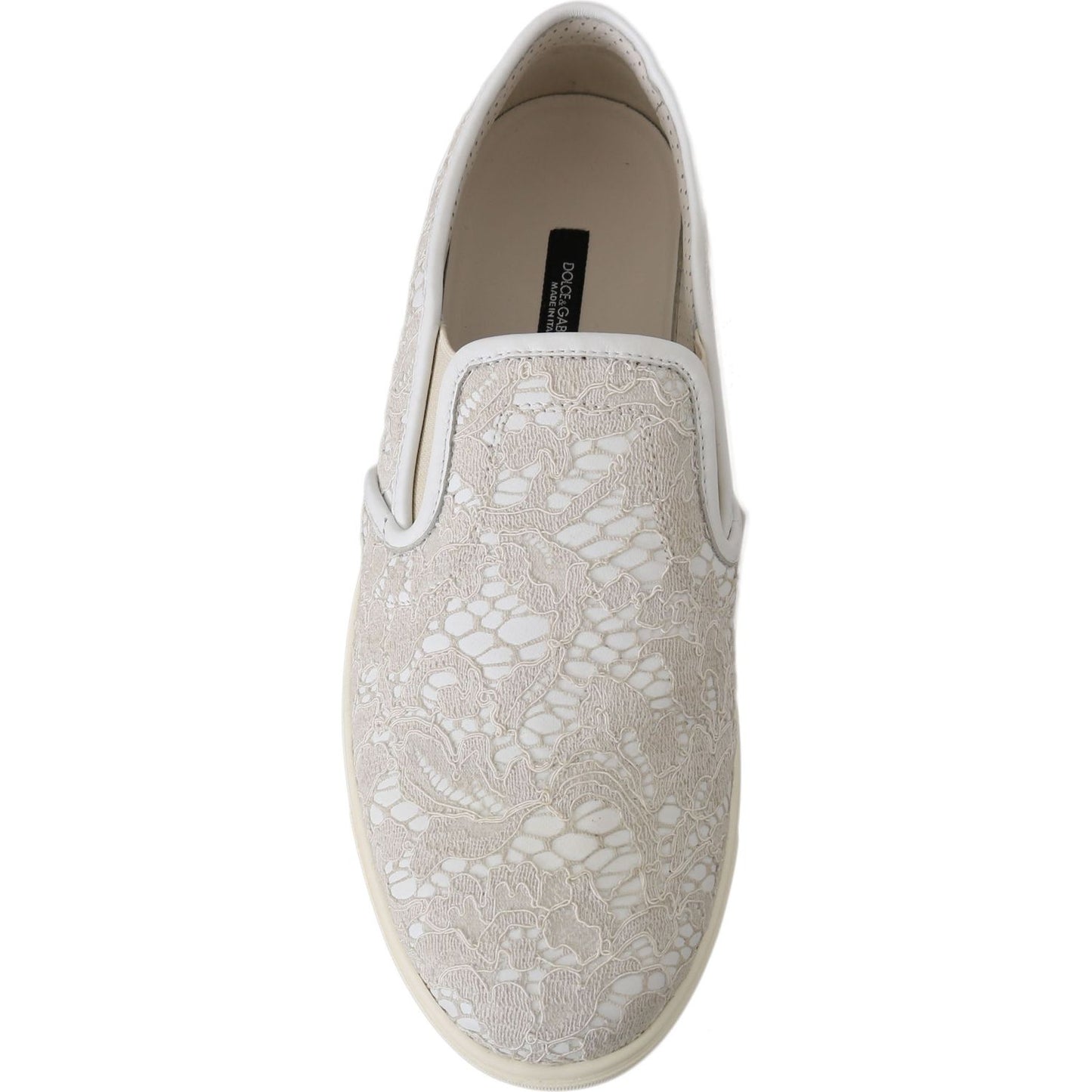 Dolce & Gabbana White Leather Lace Slip On Loafers Shoes LA5969-35