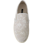 Dolce & Gabbana White Leather Lace Slip On Loafers Shoes LA5969-35