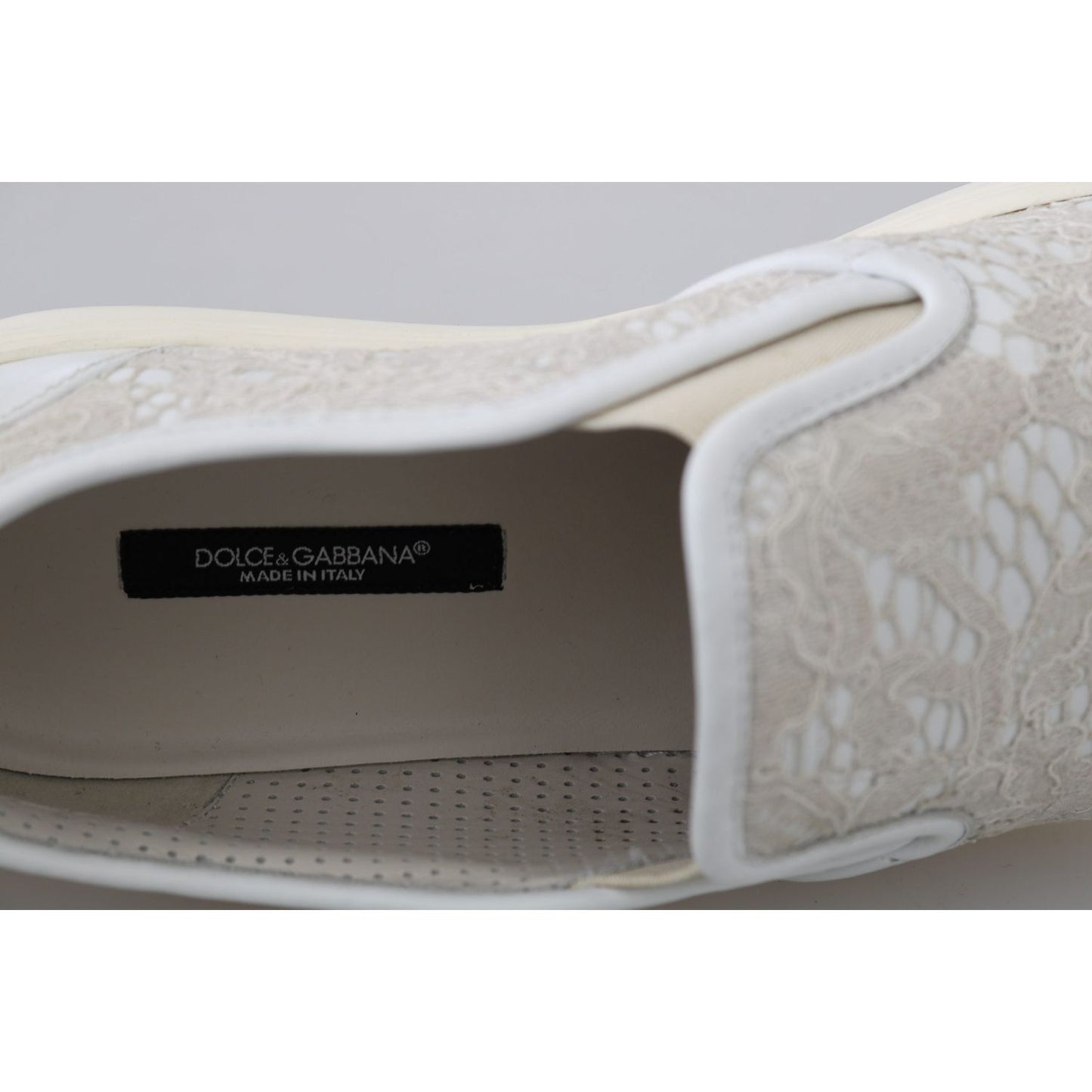 Dolce & Gabbana White Leather Lace Slip On Loafers Shoes LA5969-35