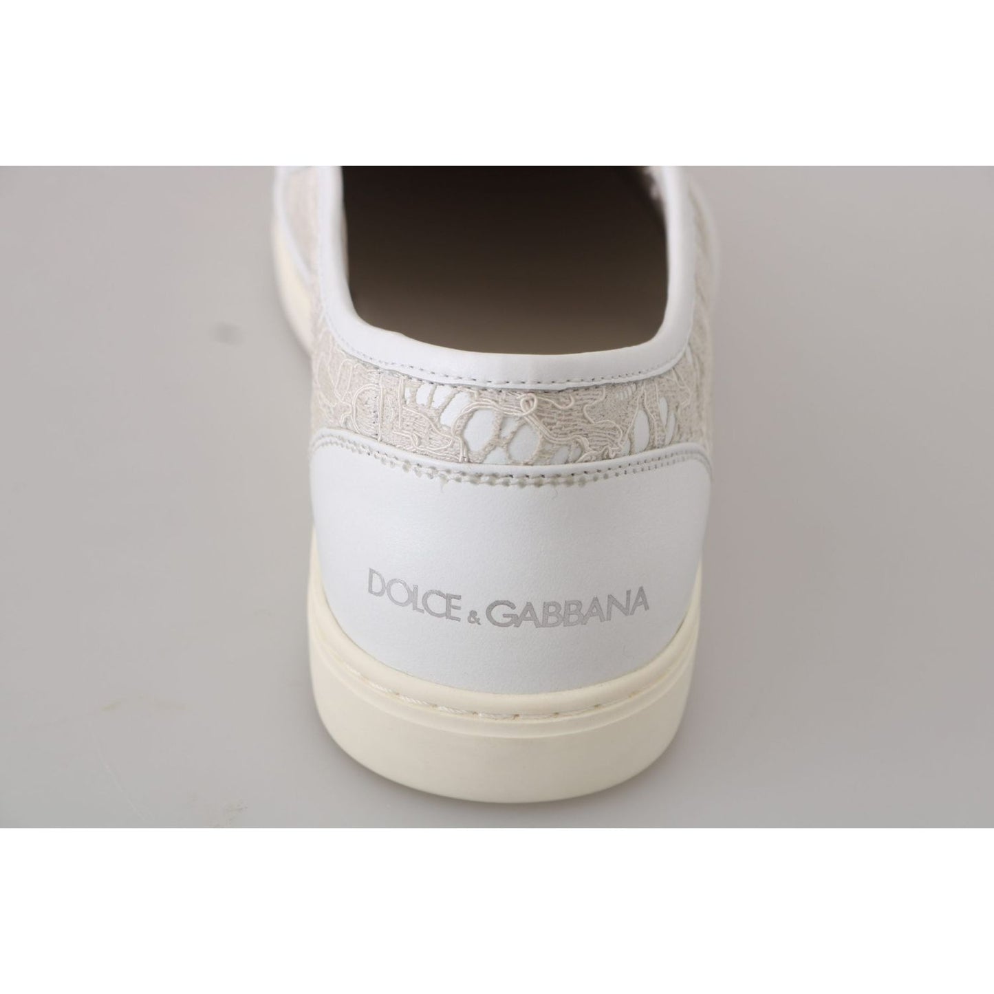 Dolce & Gabbana White Leather Lace Slip On Loafers Shoes LA5969-35