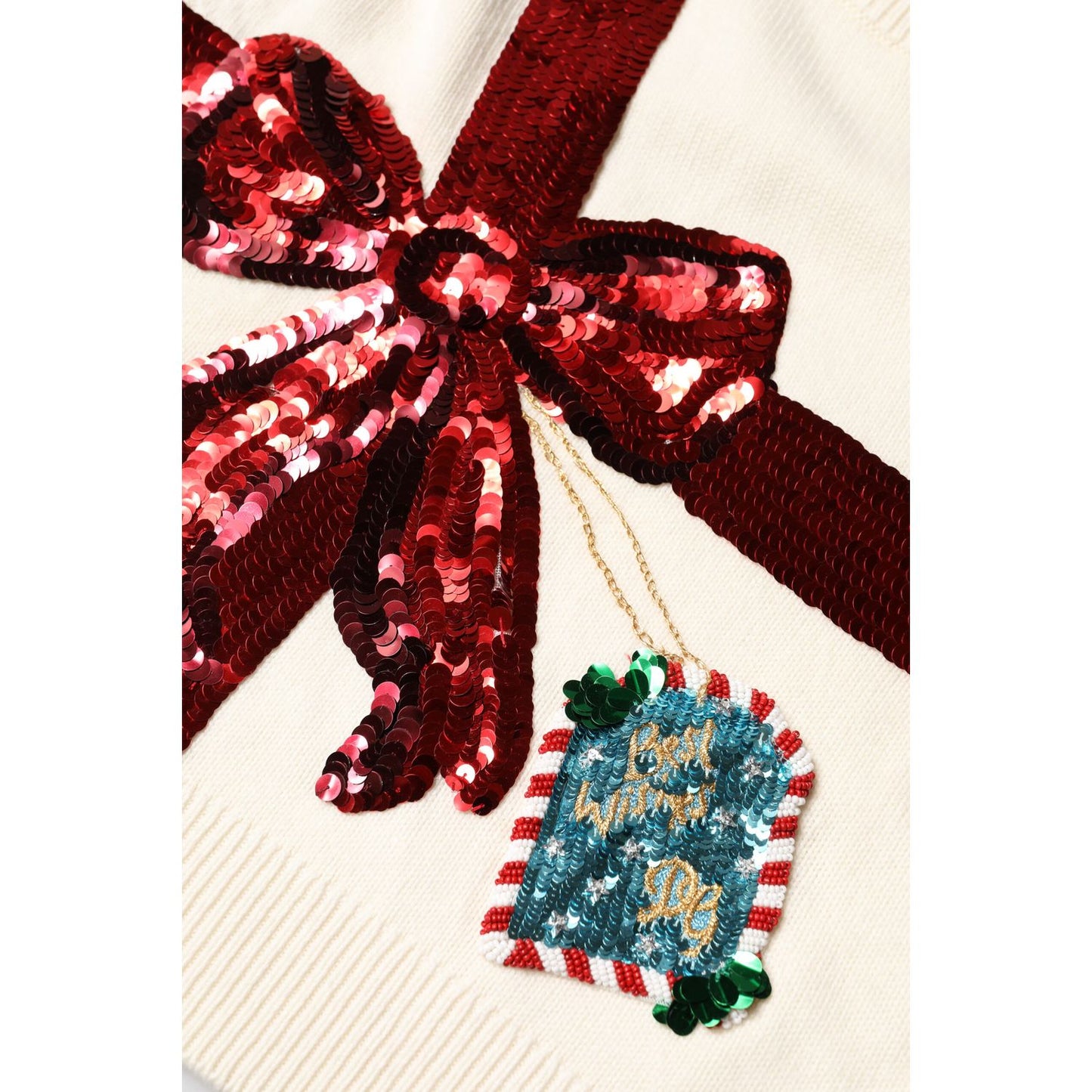 Dolce & Gabbana White Sequined Crew Neck Pullover Sweater