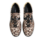 Dolce & Gabbana Brown Leopard Logo Print Cotton Sneakers Shoes