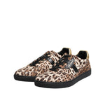 Dolce & Gabbana Brown Leopard Logo Print Cotton Sneakers Shoes