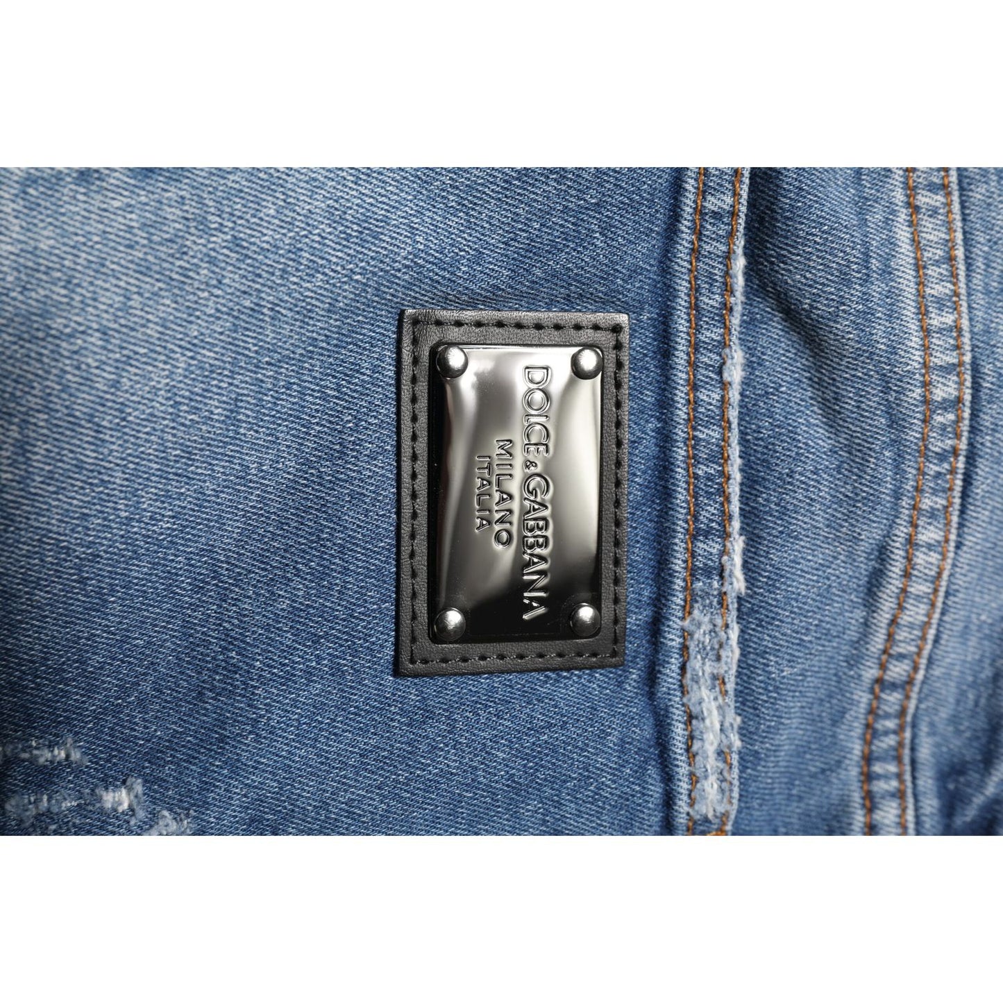 Dolce & Gabbana Blue Washed Cotton Logo Plaque Denim Jeans
