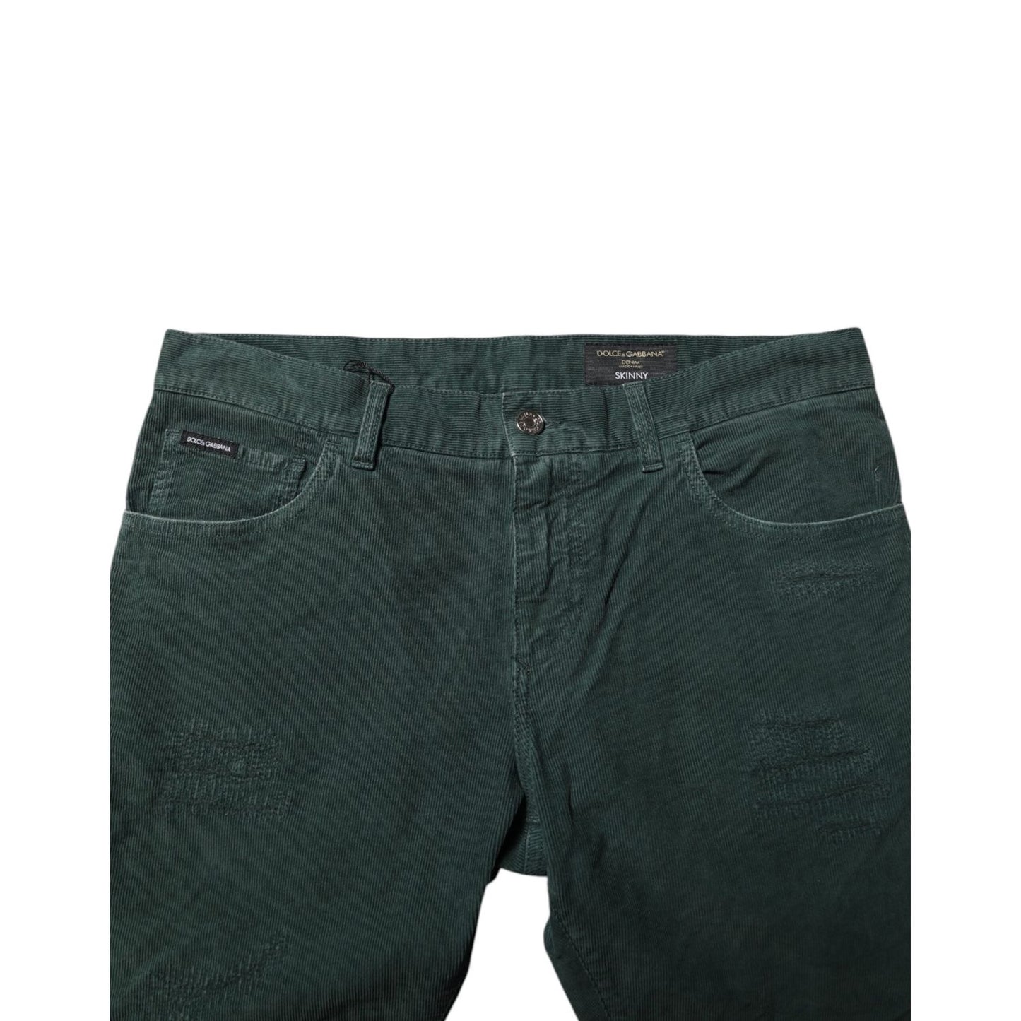 Dolce & Gabbana Green Cotton Corduroy Skinny Pants