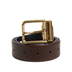 Dolce & Gabbana Brown Classic Gold Metal Logo Buckle Men Belt BEL9303-90