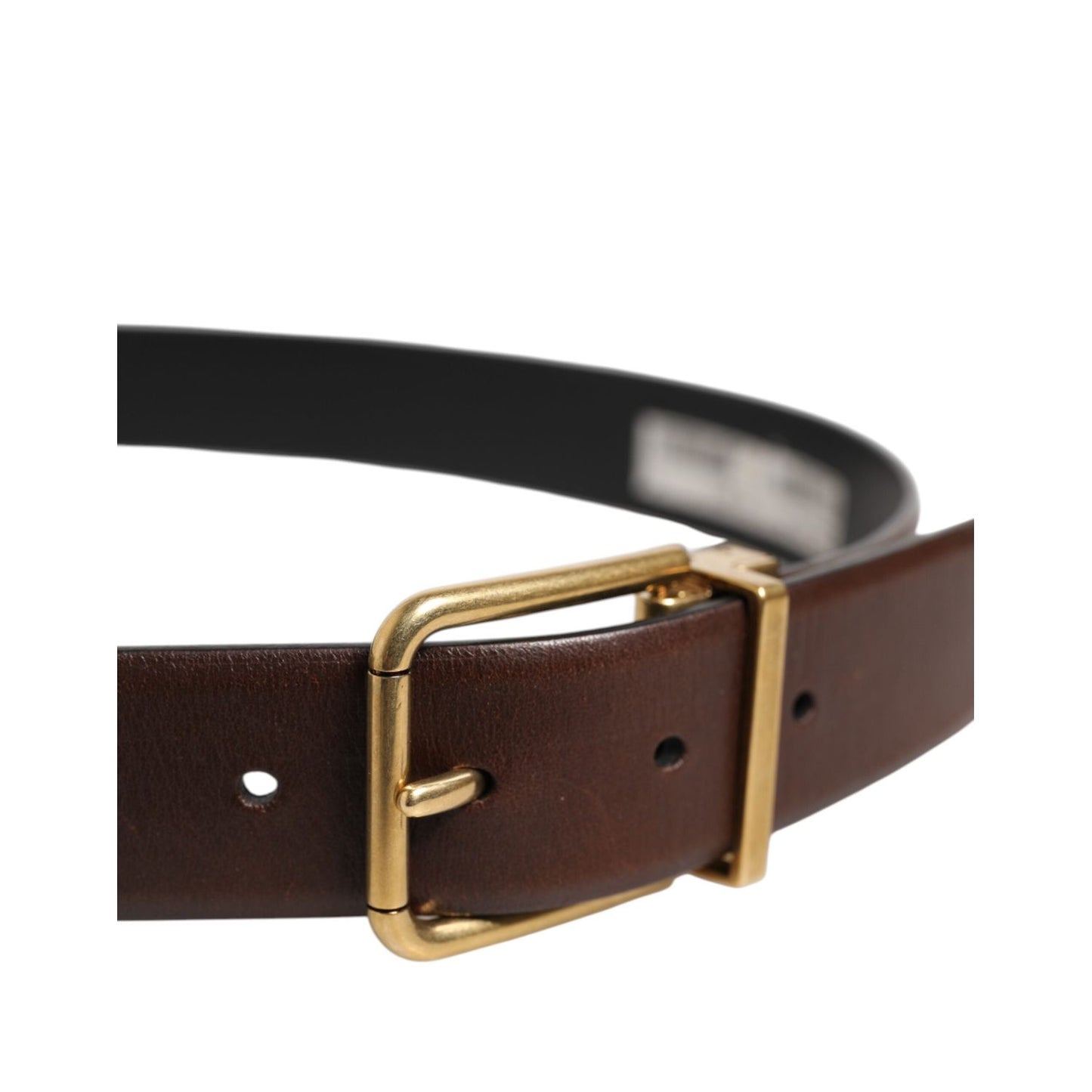 Dolce & Gabbana Brown Classic Gold Metal Logo Buckle Men Belt BEL9303-90