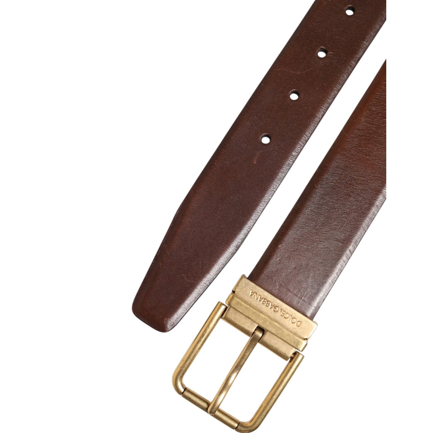 Dolce & Gabbana Brown Classic Gold Metal Logo Buckle Men Belt BEL9303-90