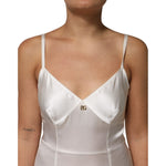 Dolce & Gabbana White DG Logo Full Slip Silk Dress Sleepwear