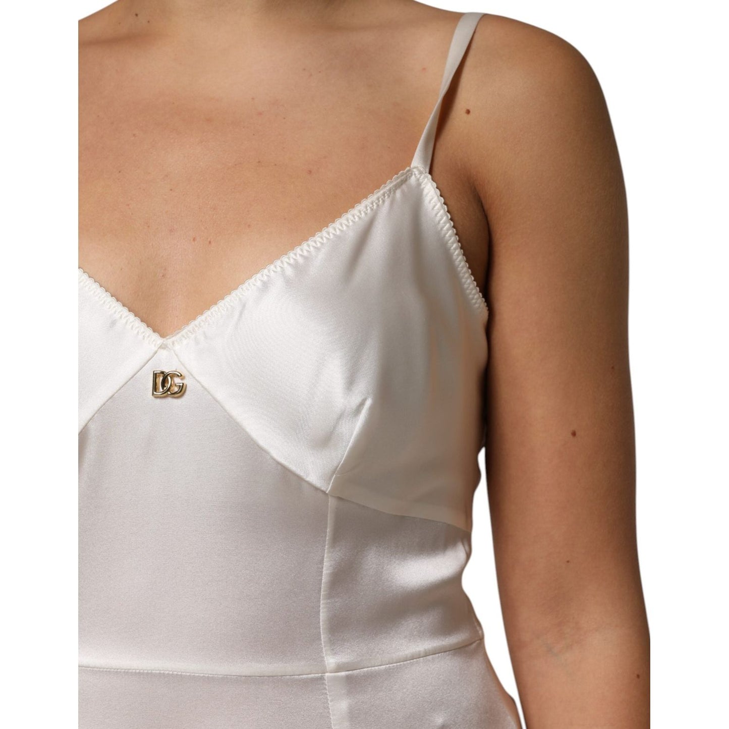 Dolce & Gabbana White DG Logo Full Slip Silk Dress Sleepwear
