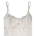 Dolce & Gabbana White Lace Gold DG Logo Silk Dress Sleepwear