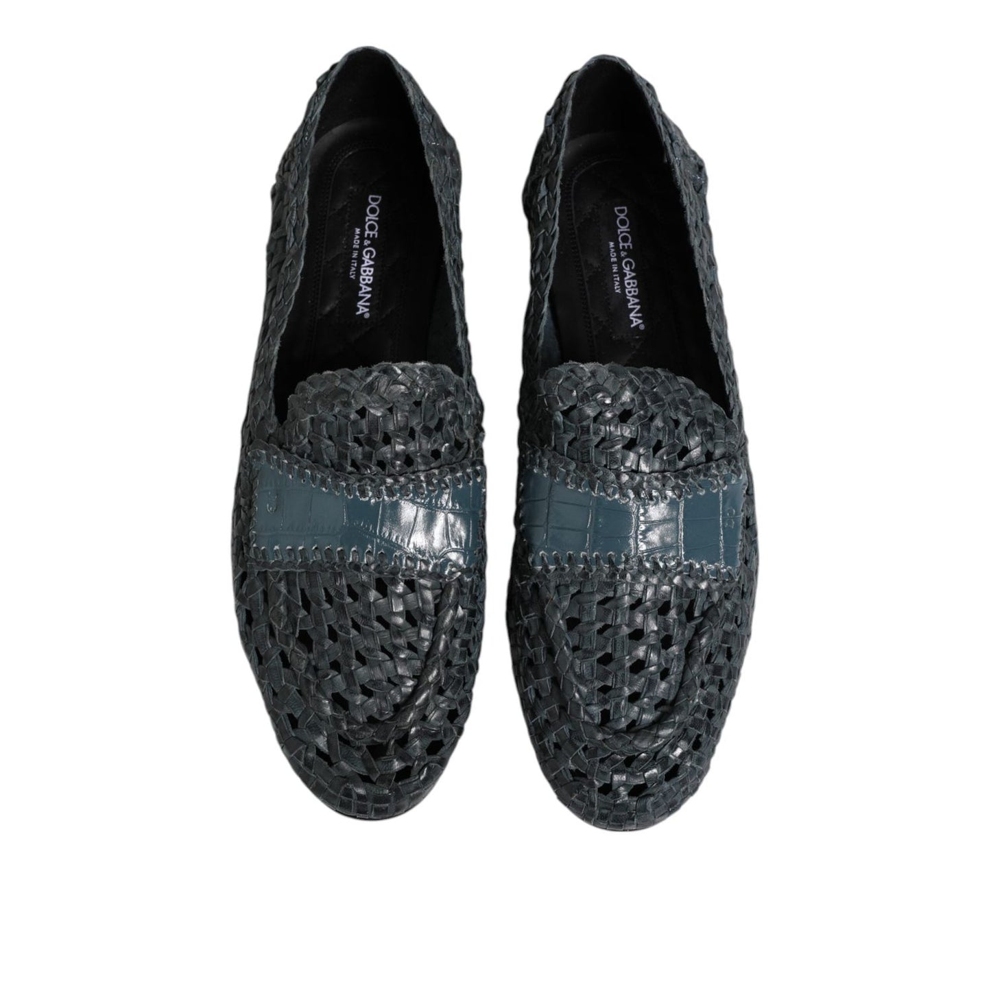 Dolce & Gabbana Blue Woven Raffia Slip On Loafers Shoes MV7694-45