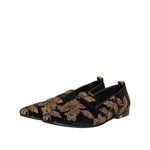 Dolce & Gabbana Black Floral Embroidery Men Loafers Shoes MV7807-44