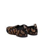 Dolce & Gabbana Black Floral Embroidery Men Loafers Shoes MV7807-44