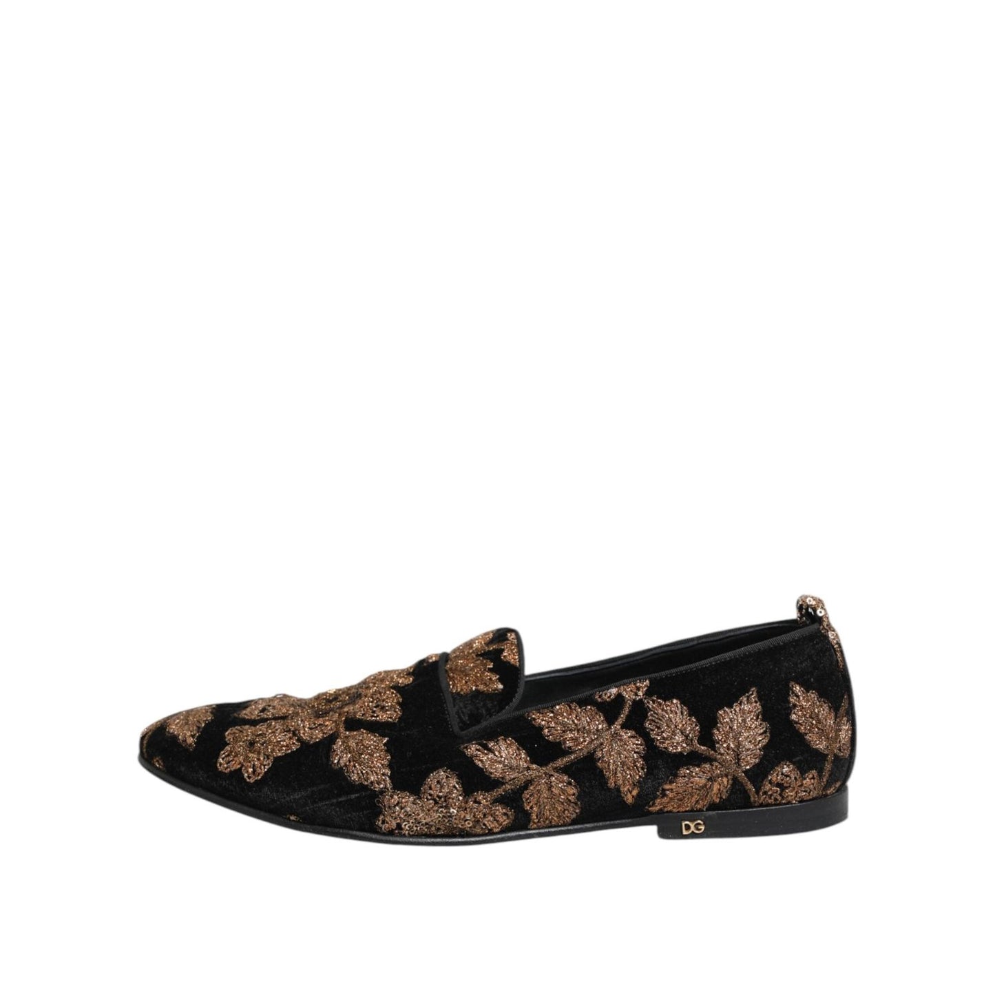 Dolce & Gabbana Black Floral Embroidery Men Loafers Shoes MV7807-44