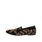 Dolce & Gabbana Black Floral Embroidery Men Loafers Shoes MV7807-44