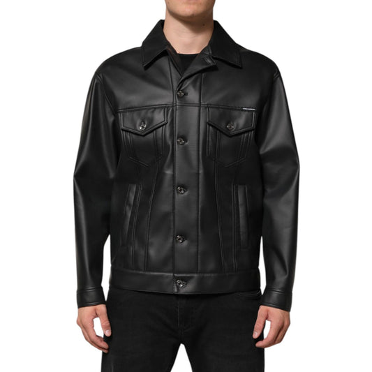 Dolce & Gabbana Black Polyester Button Down Biker Jacket