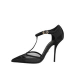 Dolce & Gabbana Black Mesh T-strap Stiletto High Heels Shoes LA11436-38