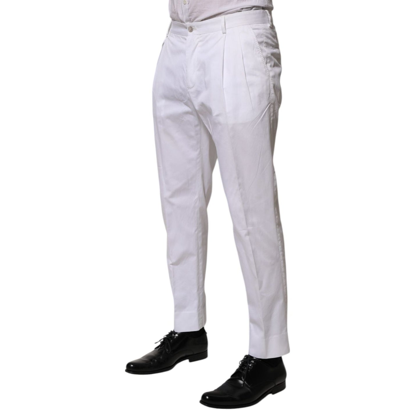 Dolce & Gabbana White Cotton Dress Slim Formal Trouser Pants PAN76652-48