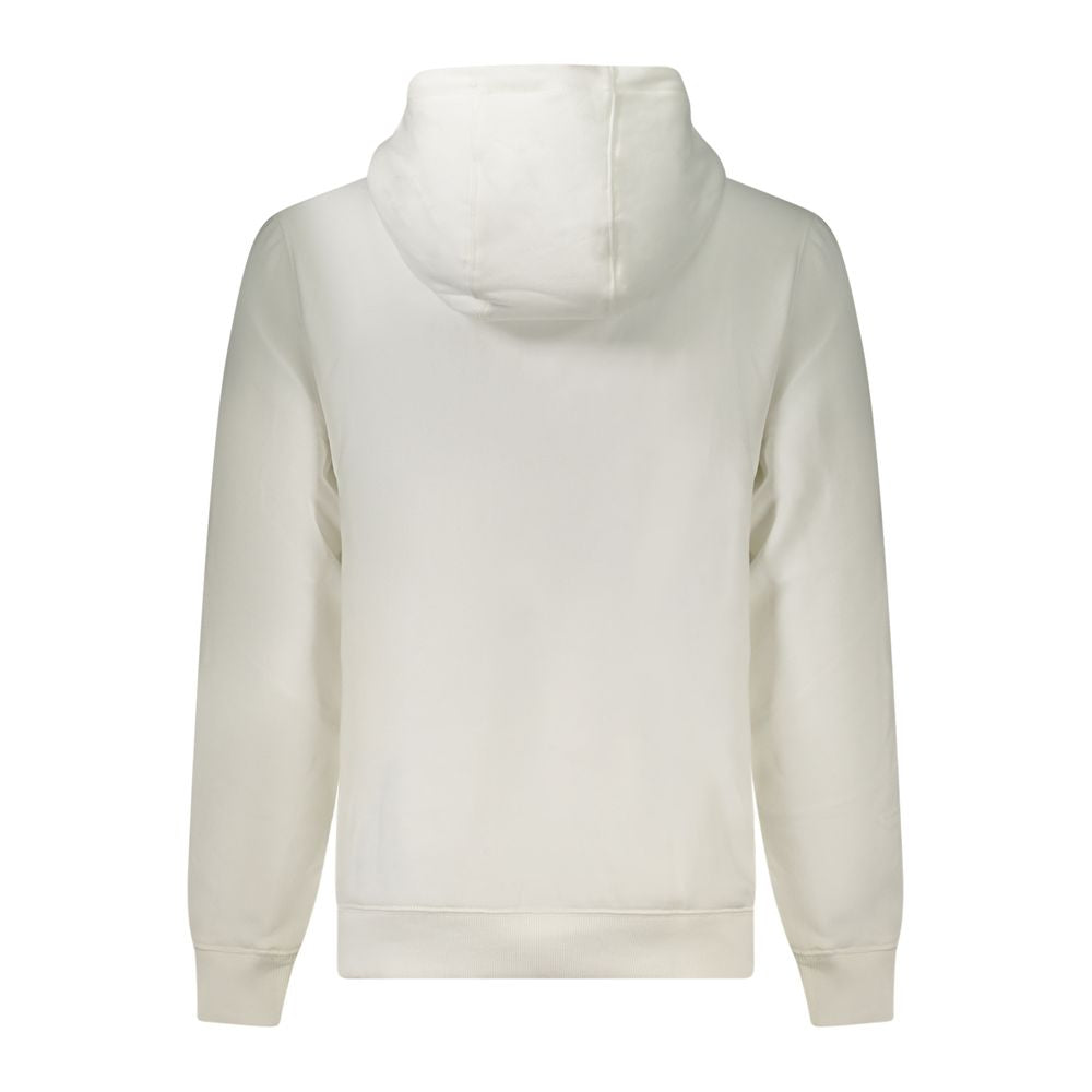 Back view of Tommy Hilfiger White Cotton Men Sweater, showcasing the hoodie and long sleeves.