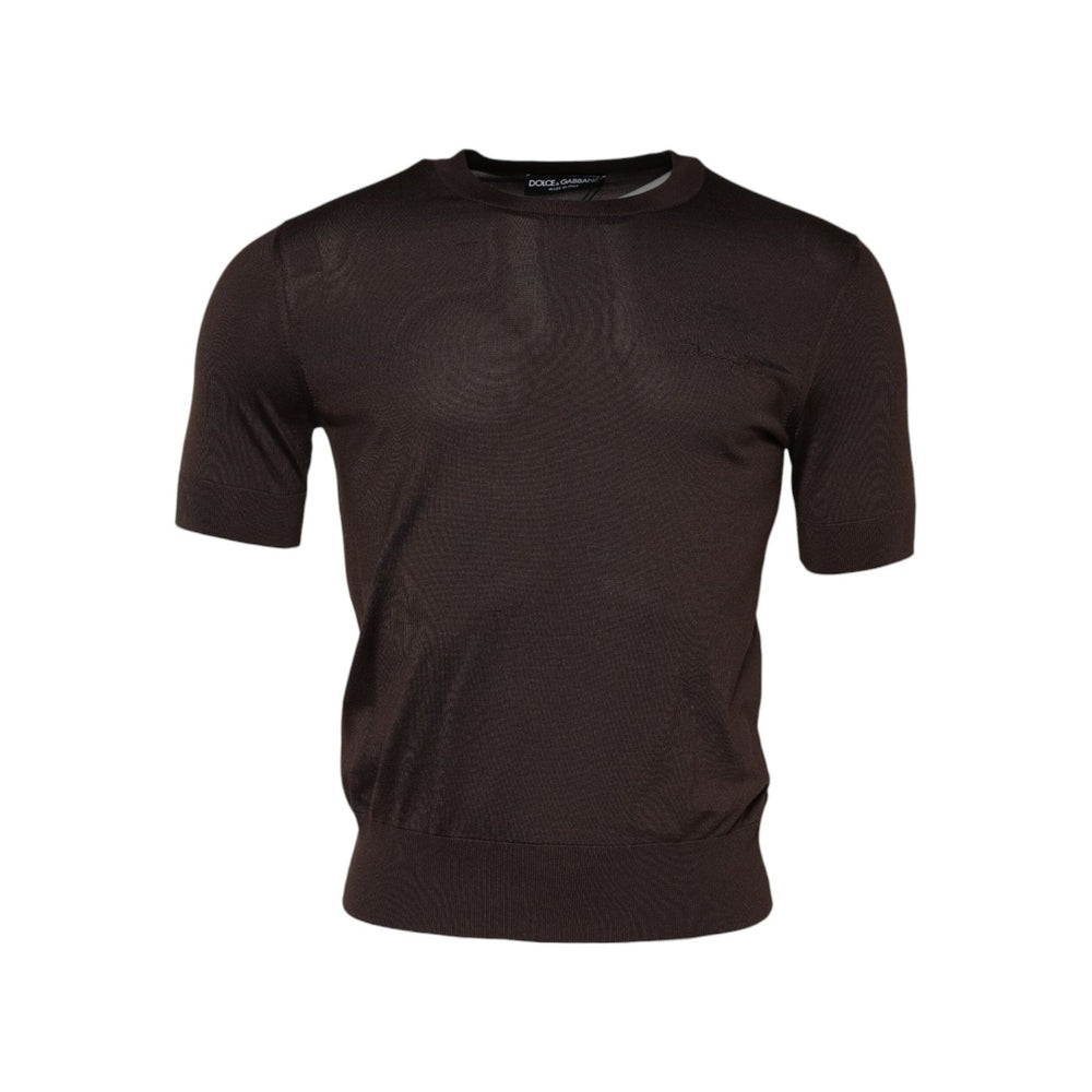 Dolce & Gabbana Brown Silk Crew Neck Short Sleeves T-shirt TSH91070-46