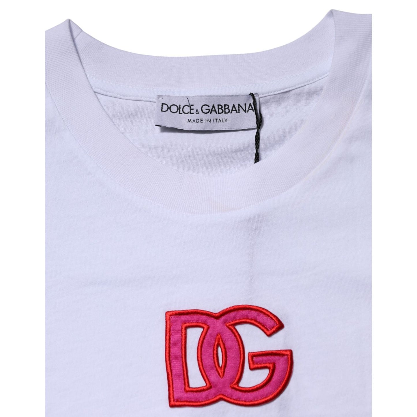 Dolce & Gabbana White Cotton DG Logo Embroidery Top T-shirt TSH90677-38