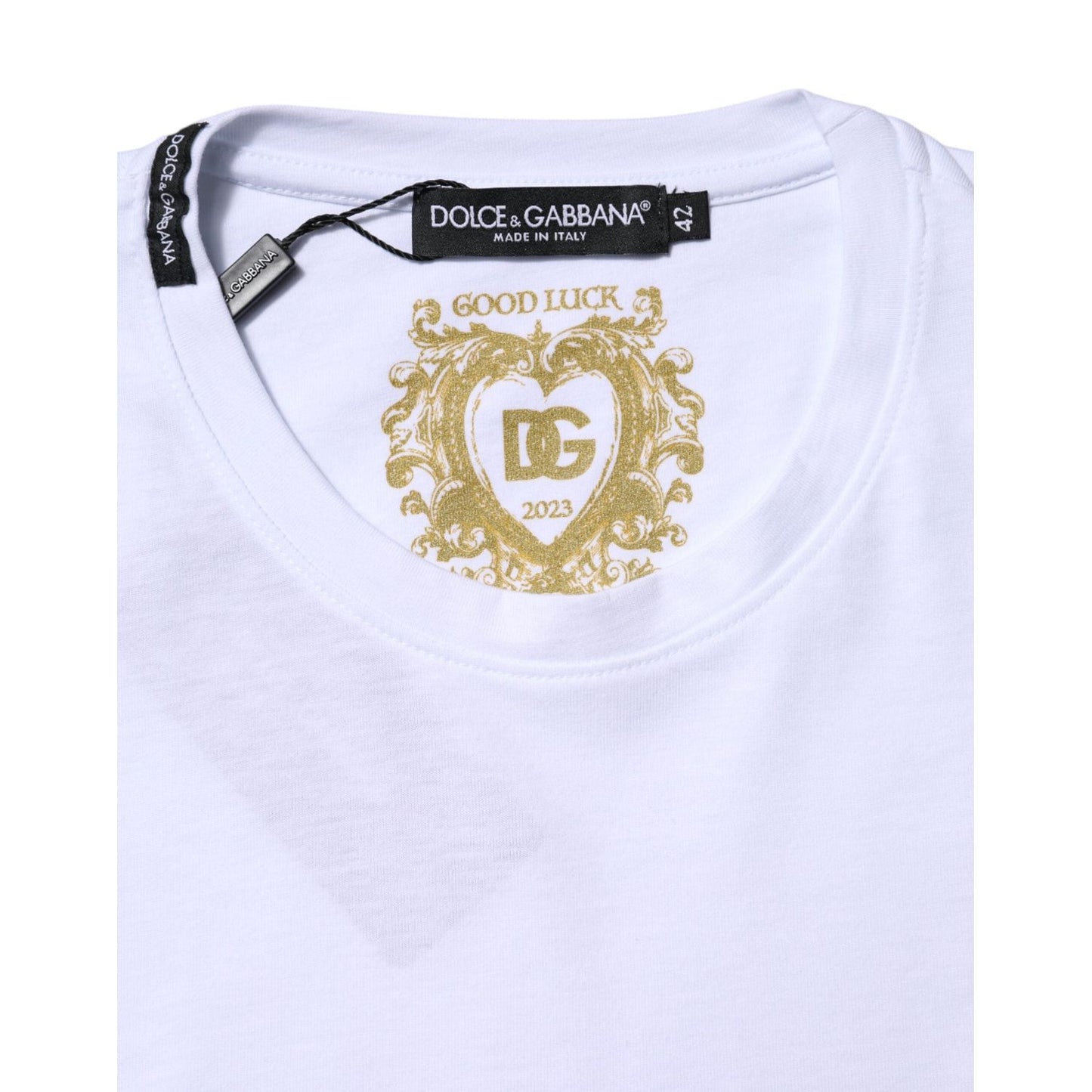 Dolce & Gabbana White Cotton Goodluck 2023 Crew Neck T-shirt TSH90621-44