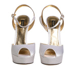 Dolce & Gabbana White Satin Platform Heels Sandals Shoes LA12773-39