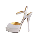 Dolce & Gabbana White Satin Platform Heels Sandals Shoes LA12885-41