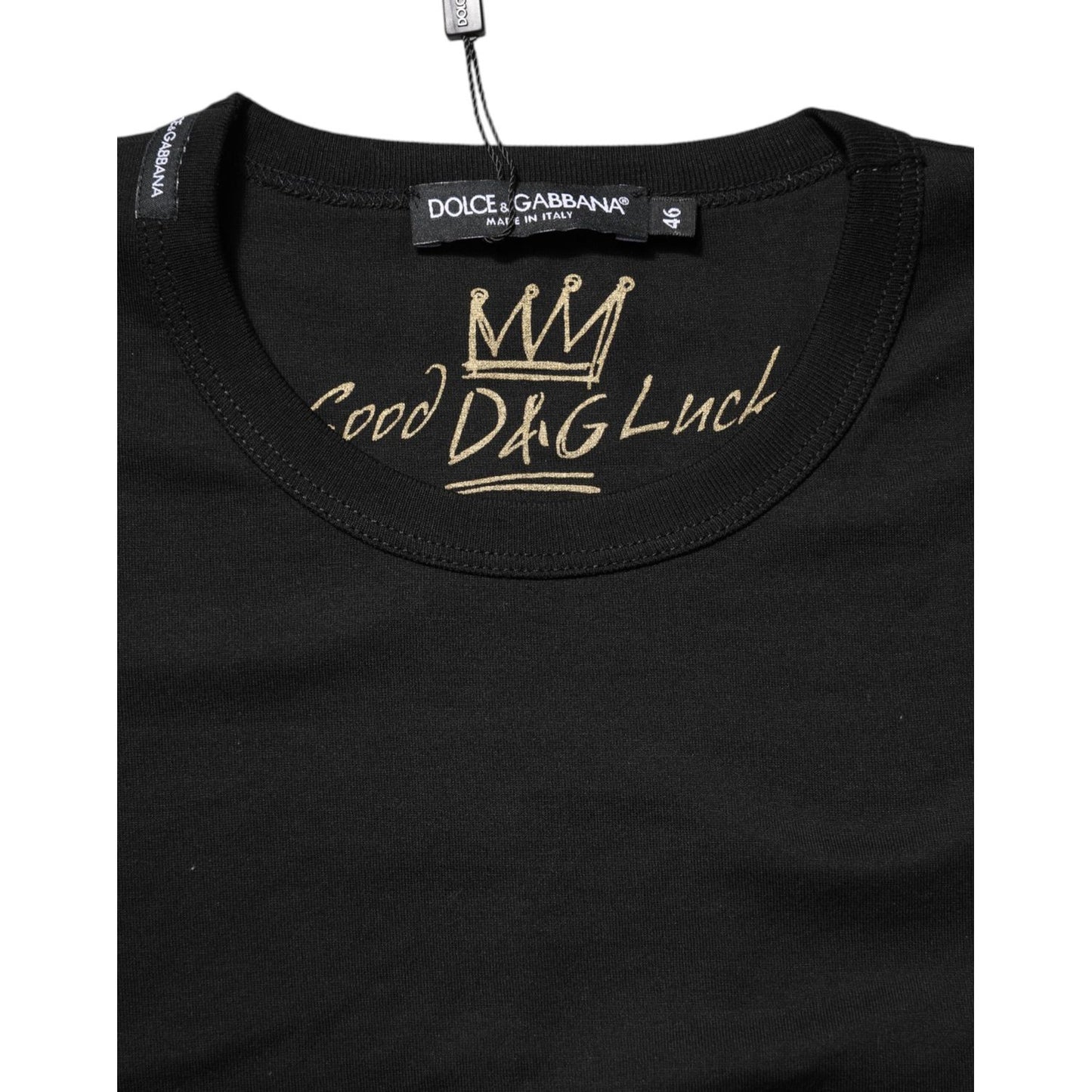 Dolce & Gabbana Black Cotton Goodluck Tee Crew Neck T-shirt