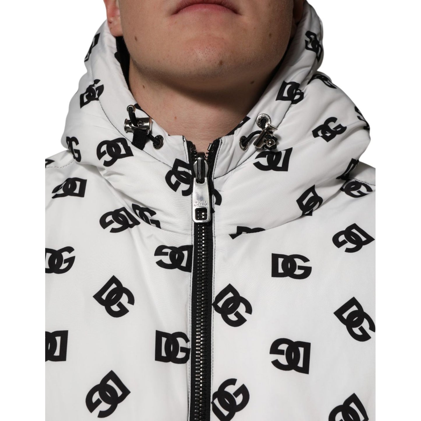 Dolce & Gabbana White DG Monogram Hooded Puffer Jacket JKT41555-2