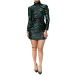 Dolce & Gabbana Black Green Metallic Jacquard Mini Long Dress