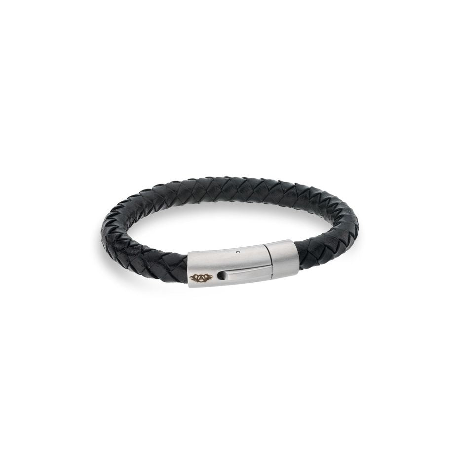 AN JEWELS JEWELRY Mod. AA.P233BK.M leather bracelet with silver clasp.