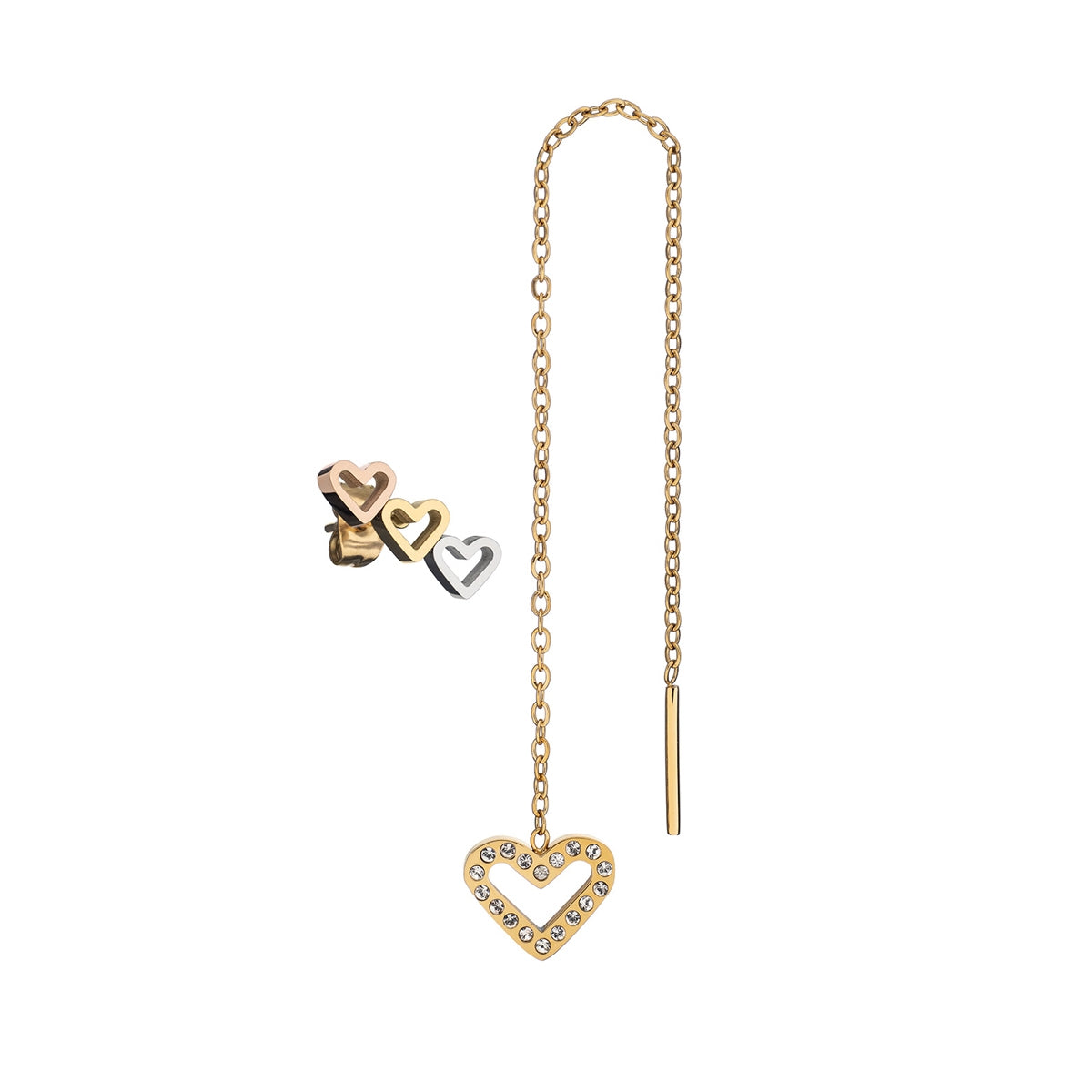 AN JEWELS JEWELRY Mod. AB.EP021 heart design earrings with gold, silver, and rose gold accents.