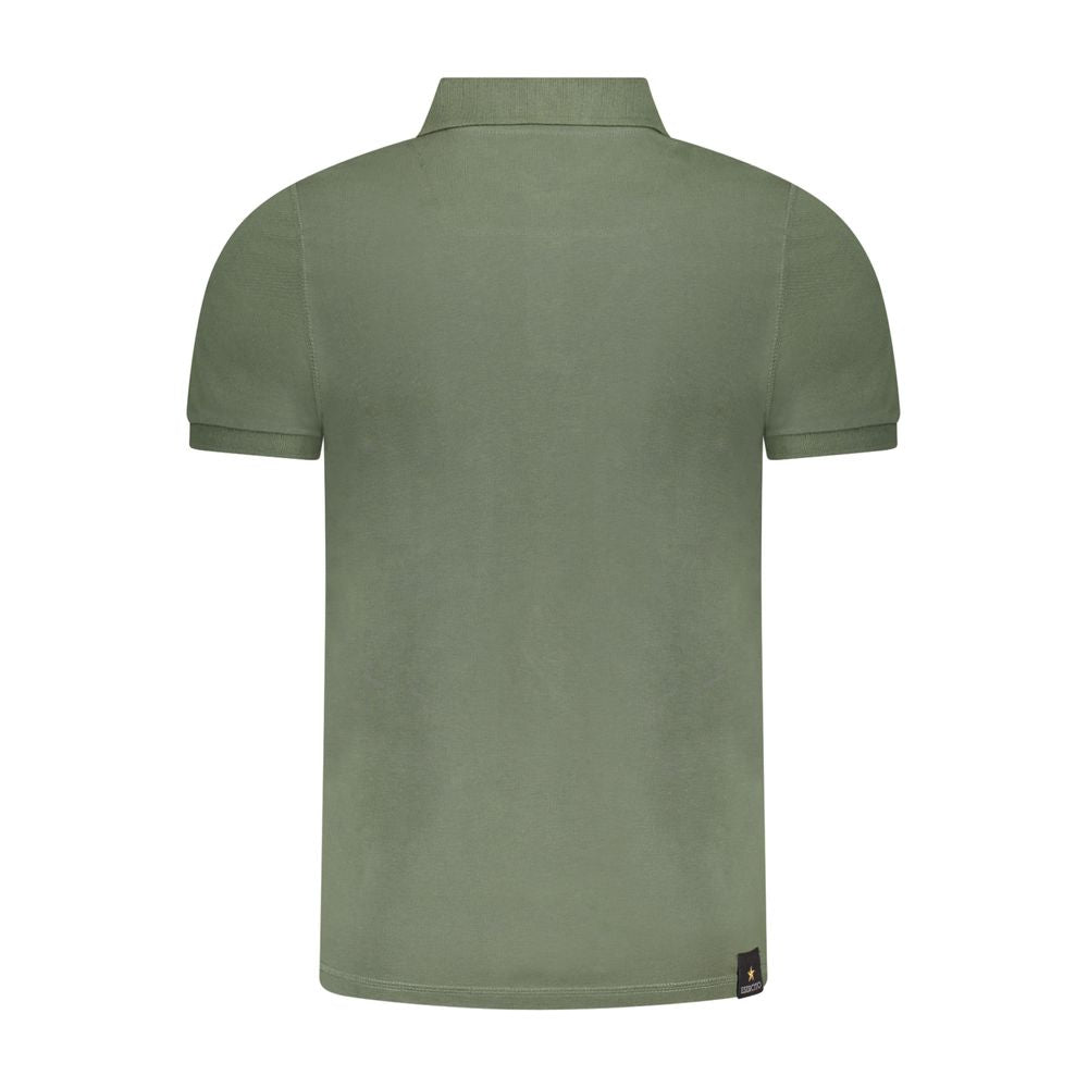 Back view of Accademia Militare Green Cotton Polo Shirt with short sleeves and logo.