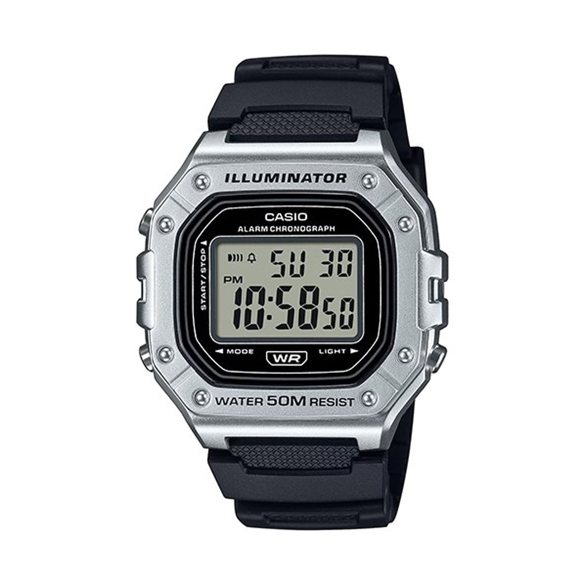 CASIO TIMELESS COLLECTION Mod. SPORT ILLUMINATOR WR 50M. ALARM. CHRONOGRAPH - SILVER - METAL SERIE WATCHES