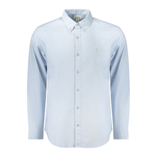 Calvin Klein Light Blue Cotton Men Shirt with button-down collar and CK logo embroidery.