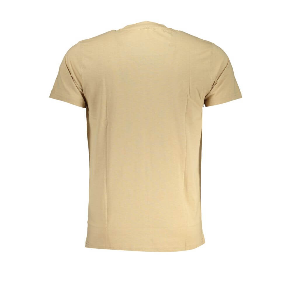Back view of Cavalli Class Beige Cotton T-Shirt with short sleeves and crew neck.