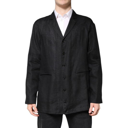 Dolce & Gabbana Black Linen Single Breasted Men Coat Blazer