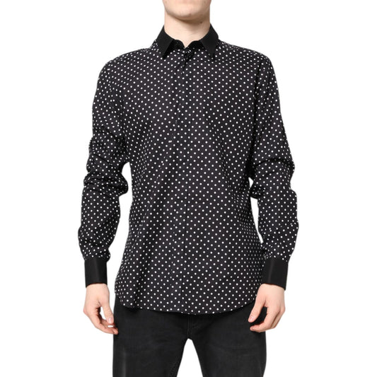 Dolce & Gabbana Black Polka Dot Cotton Formal Dress Shirt